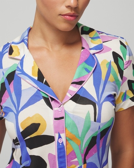 Shop Soma Women's Cool Nights Printed Short Sleeve Notch Collar In Capri Stripe Blush Pink Size Medium |