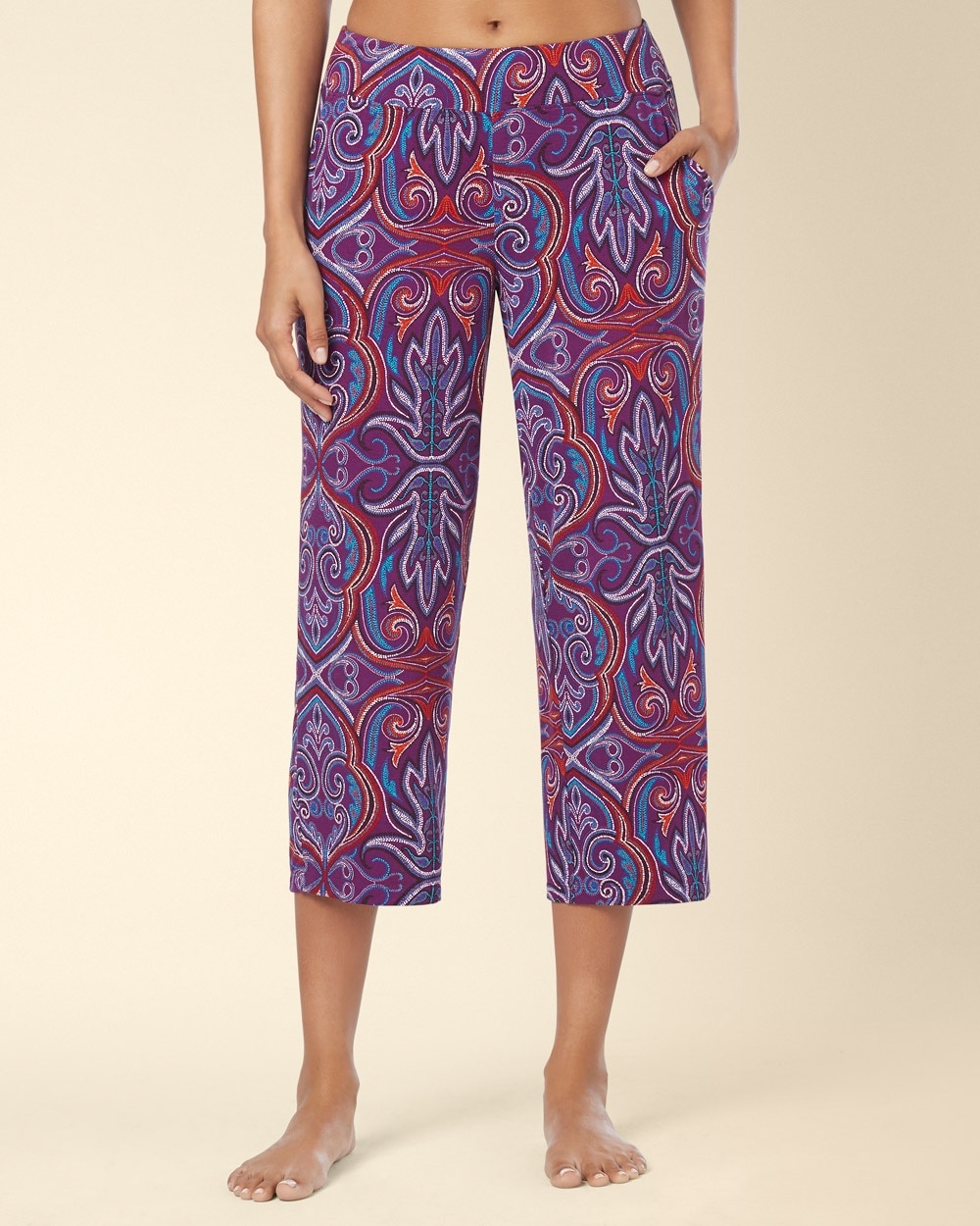 Embraceable Cool Nights Crop Pajama Pants Affinity Scroll Plum