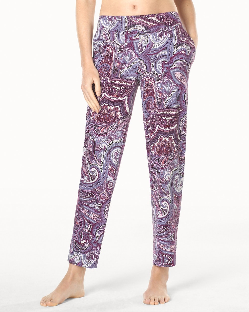 Embraceable Cool Nights Ankle Pajama Pants Fanciful Scroll Grape