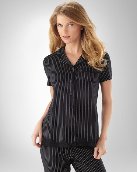 Pinstripe Black Piped Top