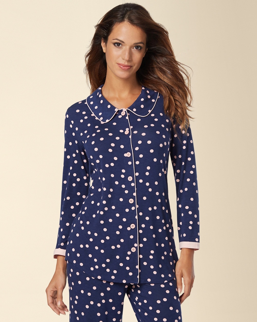 Embraceable Cool Nights Long Sleeve Pajama Top Festive Dot Medievel