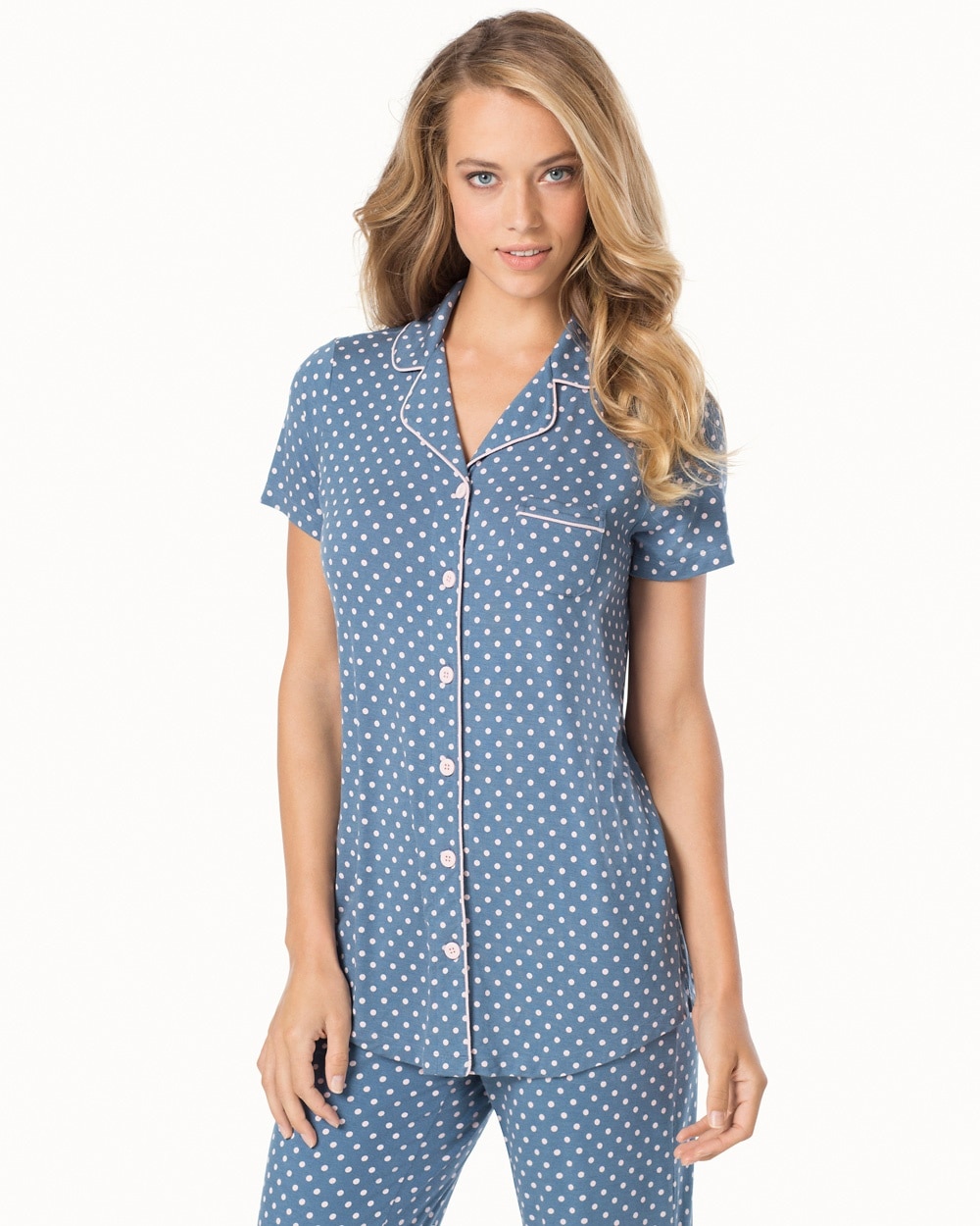 Embraceable Cool Nights Short Sleeve Pajama Top Delightful Dot Slate
