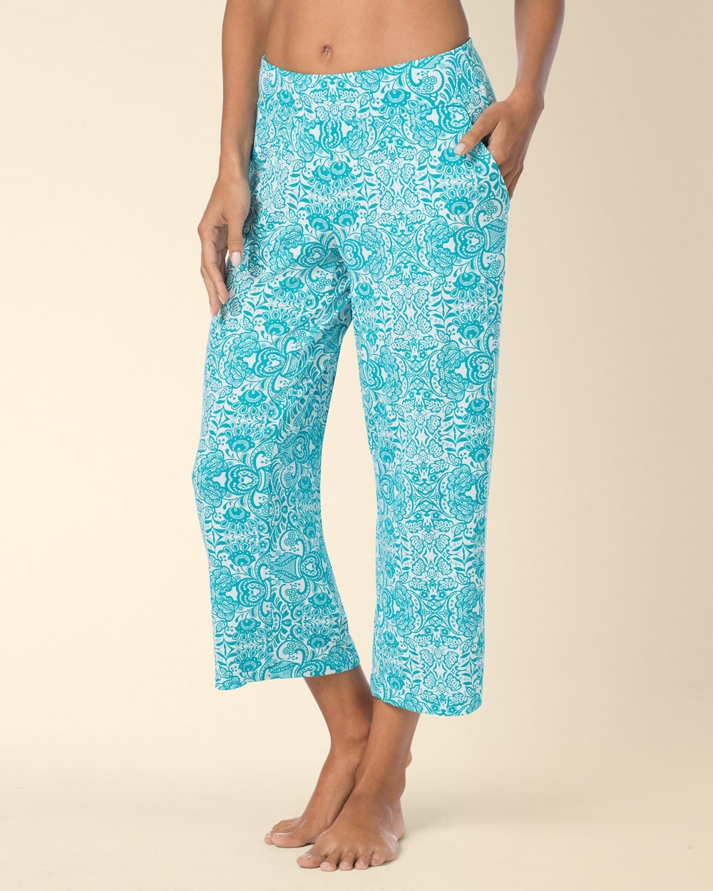Embraceable Cool Nights Crop Pajama Pants Lacy Floral Viridian