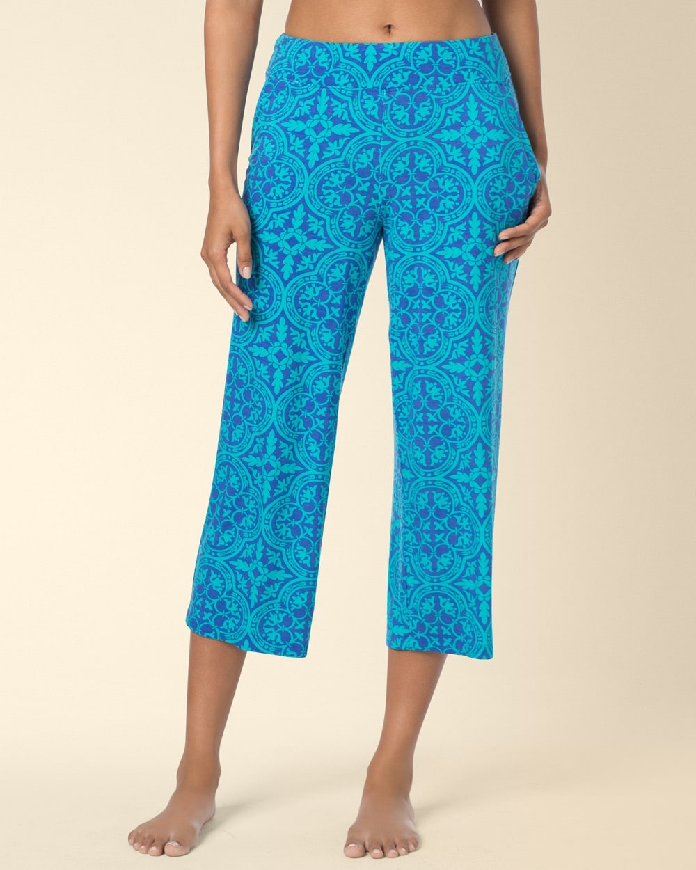 Embraceable Cool Nights Crop Pajama Pants Sumatra Geo Ultramarine