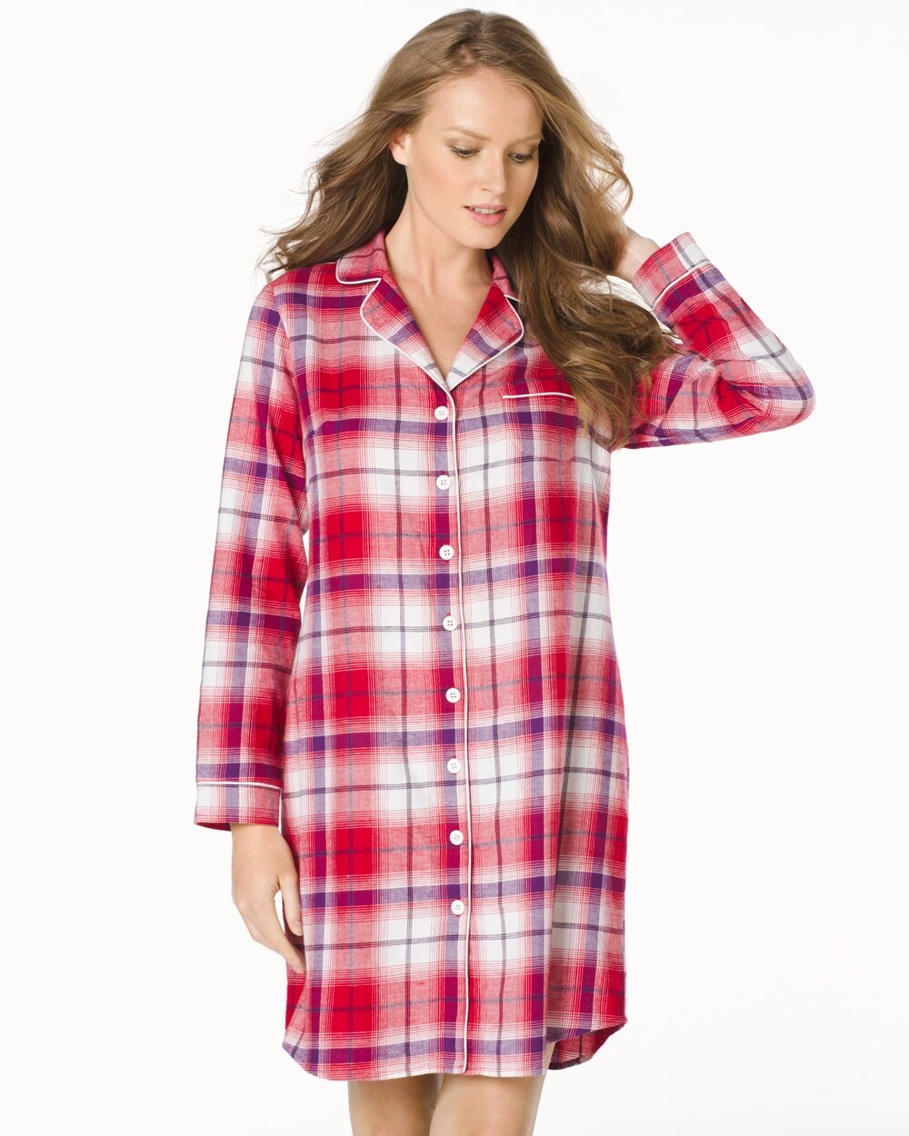 Embraceable Cotton Long Sleeve Sleepshirt Plaid Ruby