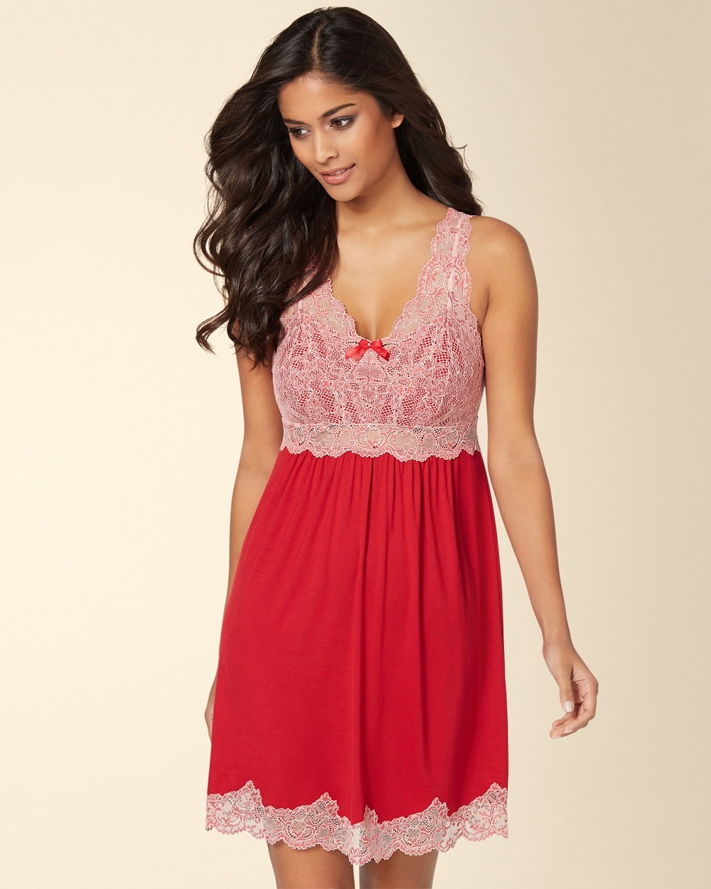 Floral Scroll Lace Sleep Chemise Ruby
