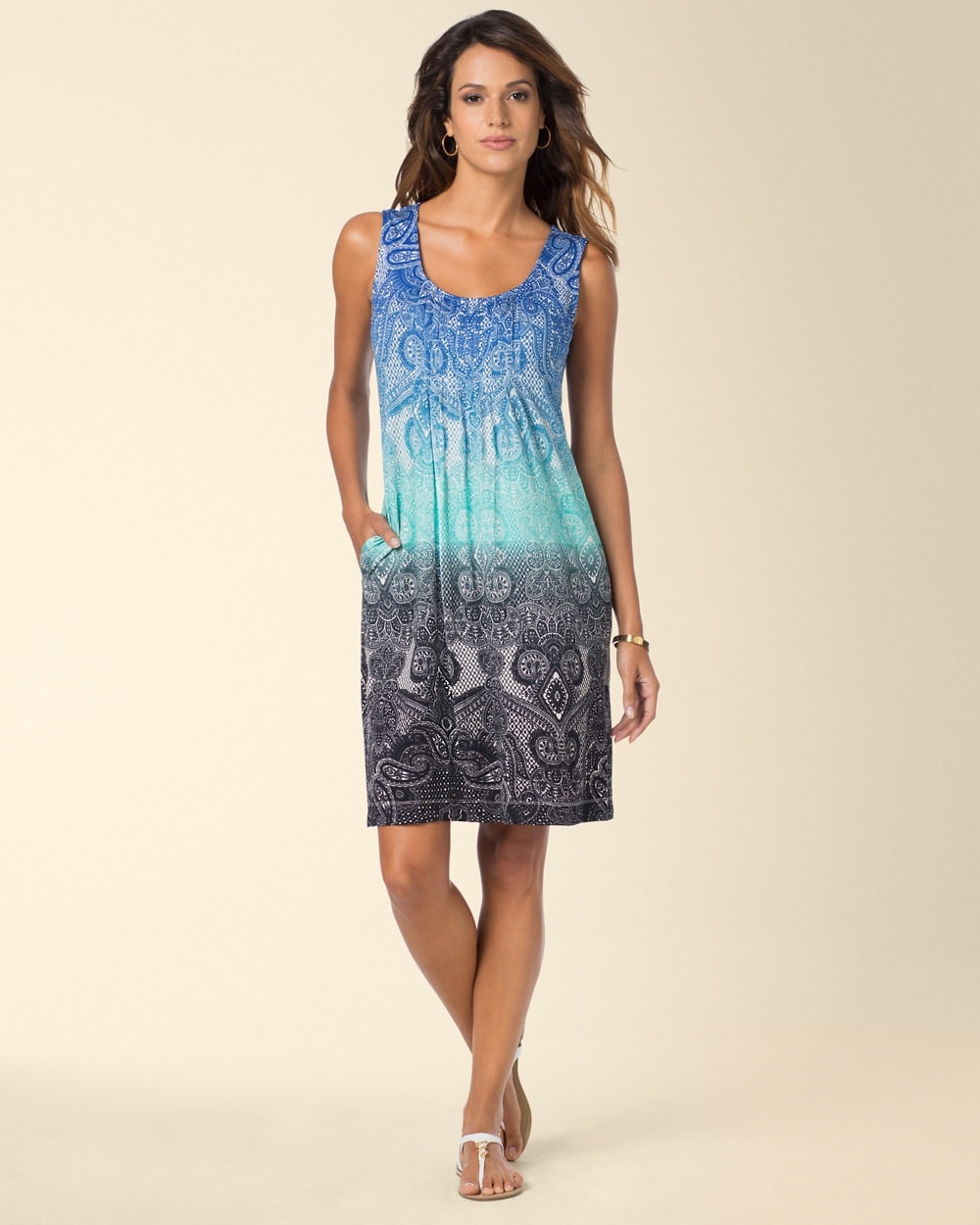 Sleeveless Pleated Front Short Dress Legend Paisley Ombre