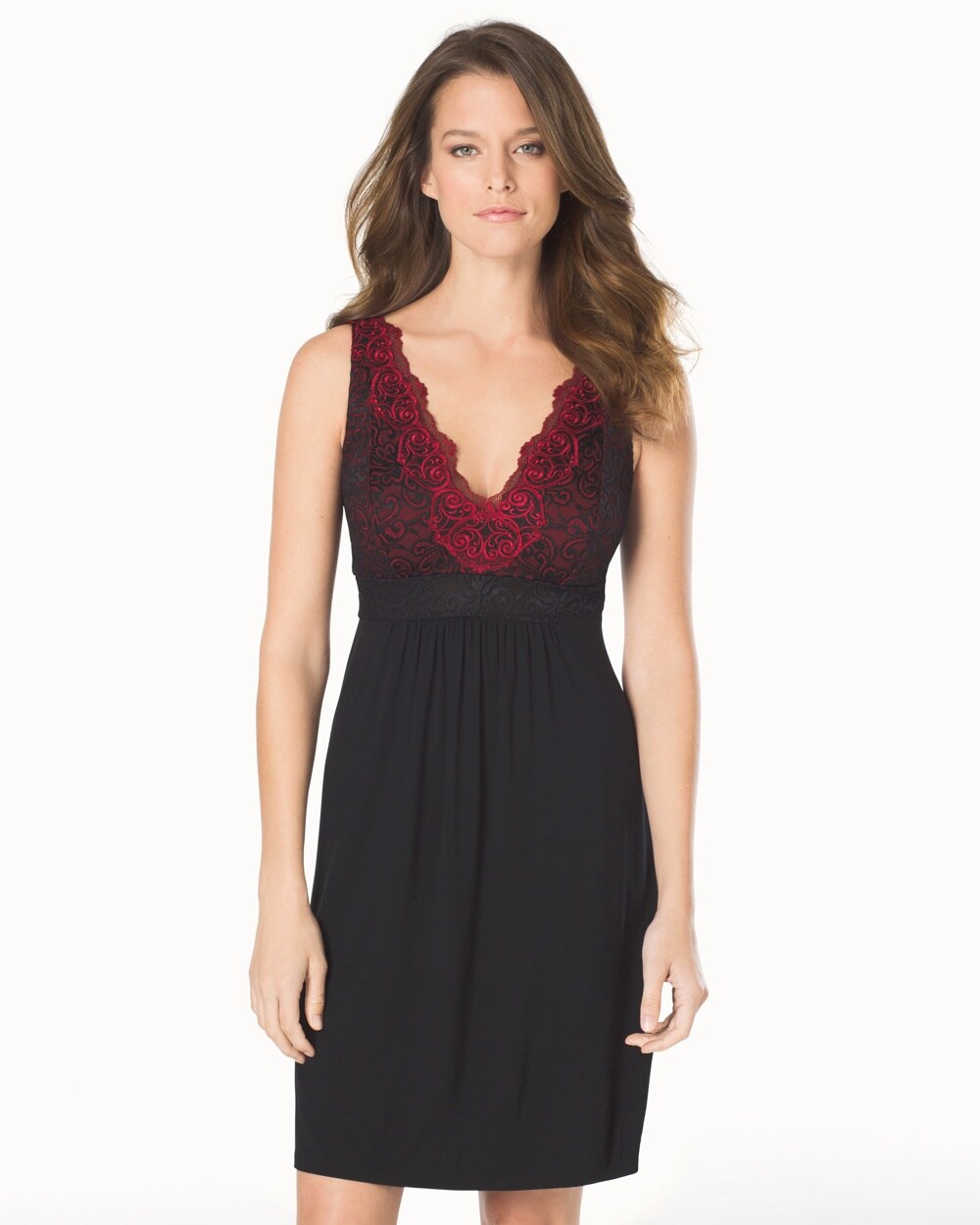 Limited Edition Sensuous Scroll Sleep Chemise Black With Ruby Lace