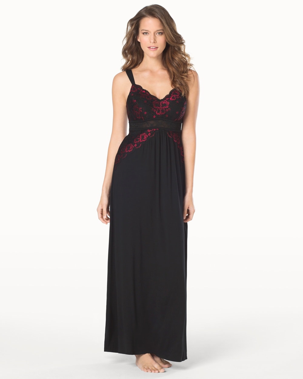 Limited Edition Floral Noir Nightgown Black With Ruby Lace
