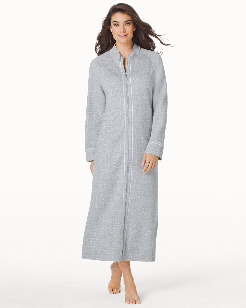 Carole Hochman 1X-3X Quilted Long Zip Robe Grey Heather