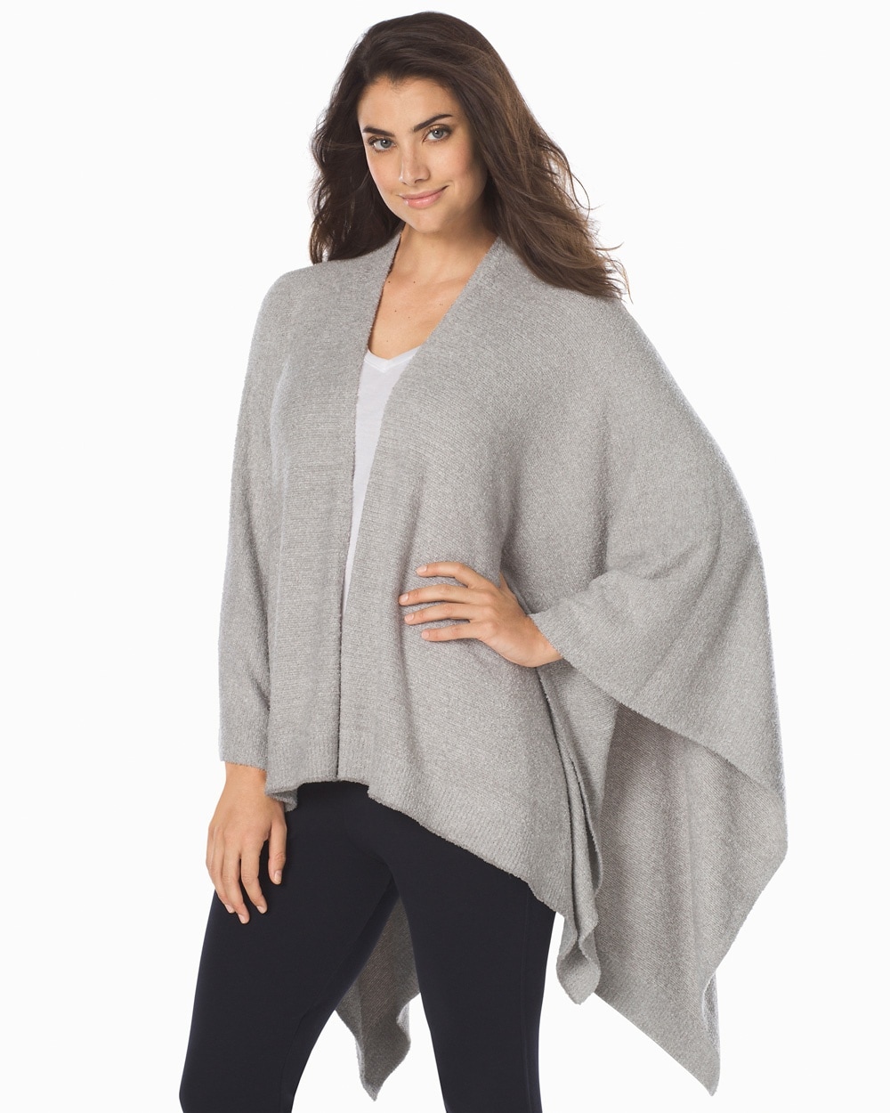 Barefoot Dreams Chic Lite Weekend Blanket Wrap Heathered Pewter And Pearl
