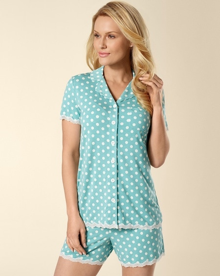Short Sleeve Big Dot Teal Lace Trim PJ Top