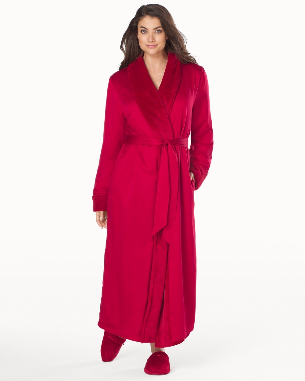 Embraceable Satin Reversible Long Robe Ruby