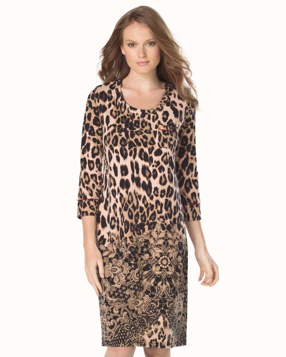 Embraceable 3/4 Sleeve Sleepshirt Lovely Leopard Tan Border