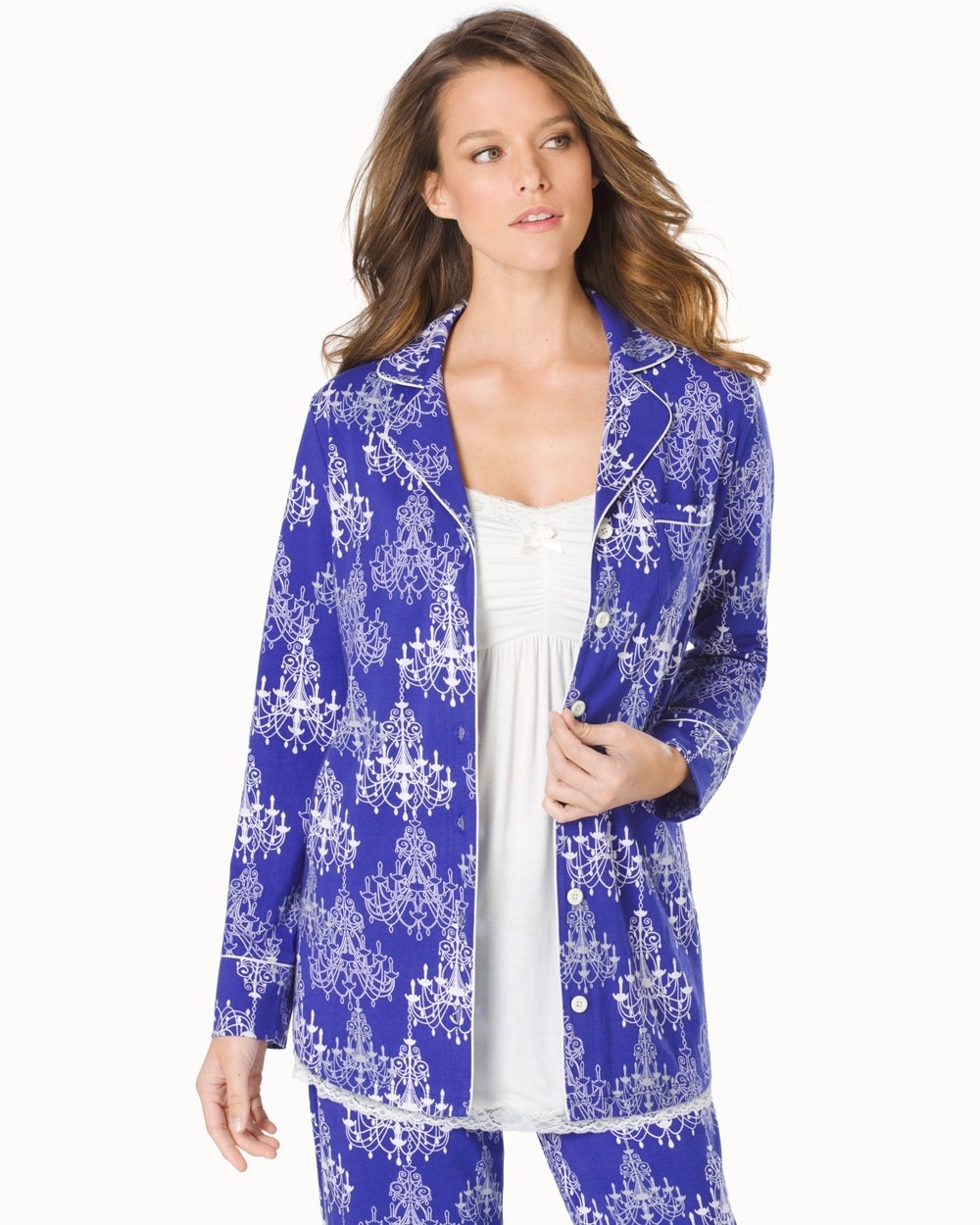 Embraceable Long Sleeve Pajama Top Chandeliers Jewel Blue