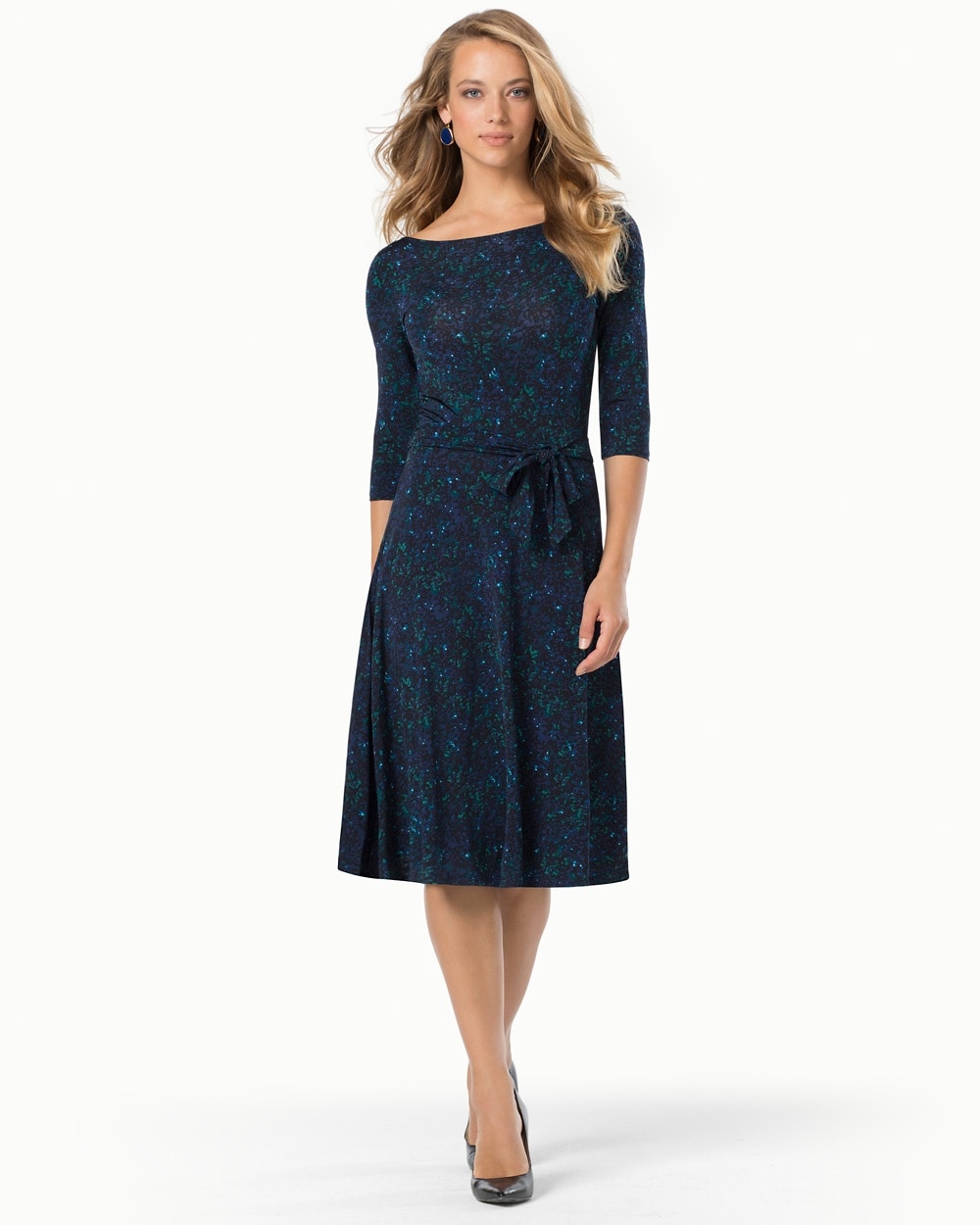 Leota Ilana 3/4 Sleeve Scoop Dress Illuminescent Blue