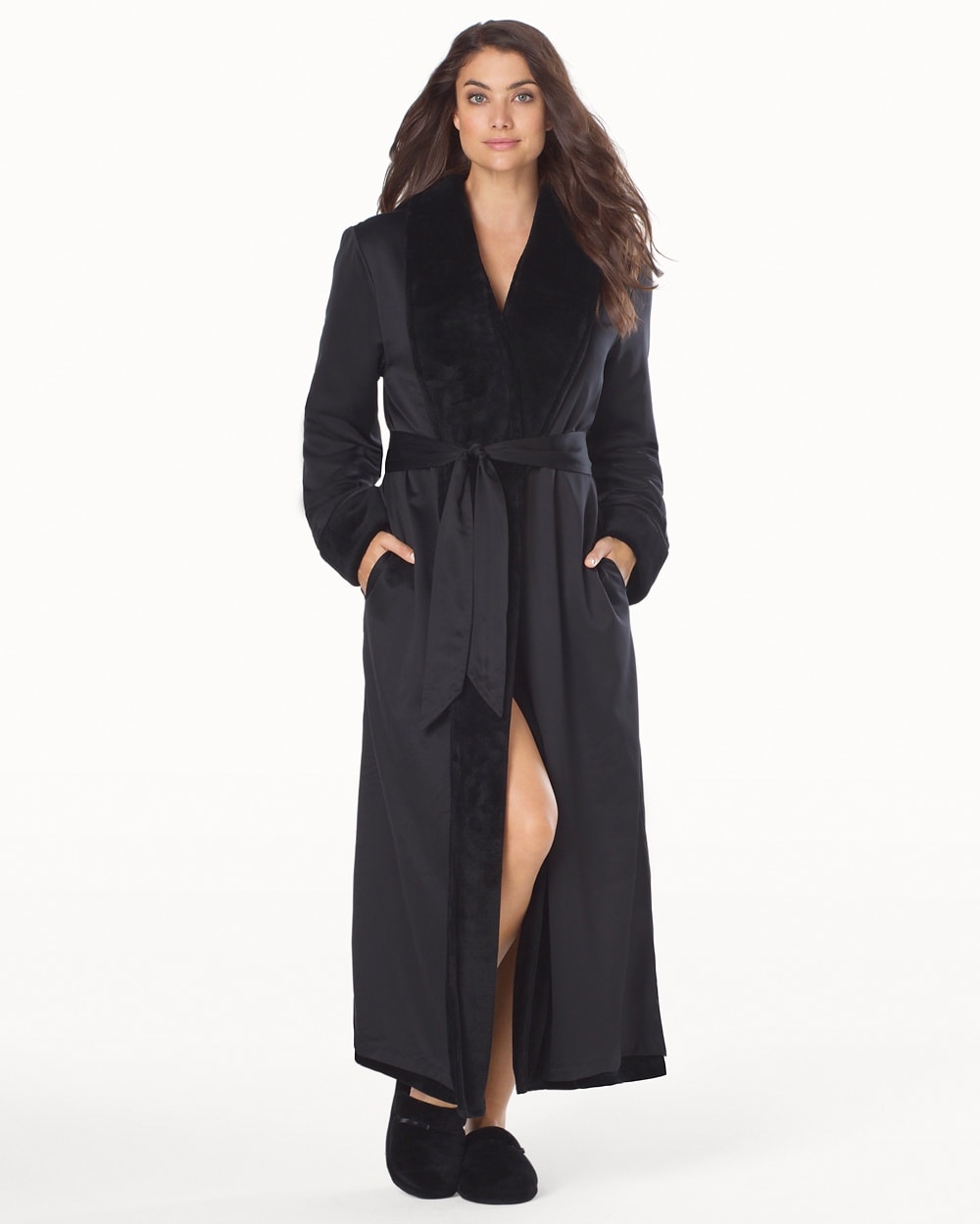 Embraceable Satin Reversible Long Robe Black