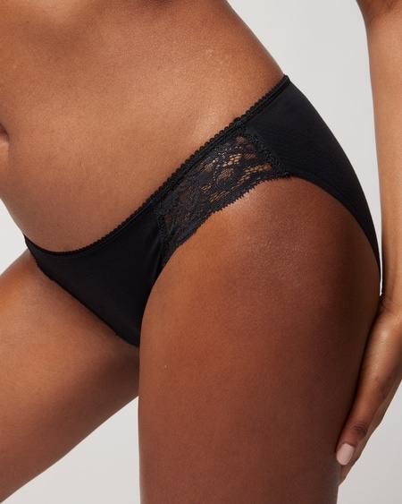 SOMA WOMEN'S NO SHOW COTTON BLEND BIKINI PANTY WITH LACE IN IVORY SIZE SMALL | SOMA VANISHING EDGE PANTIE