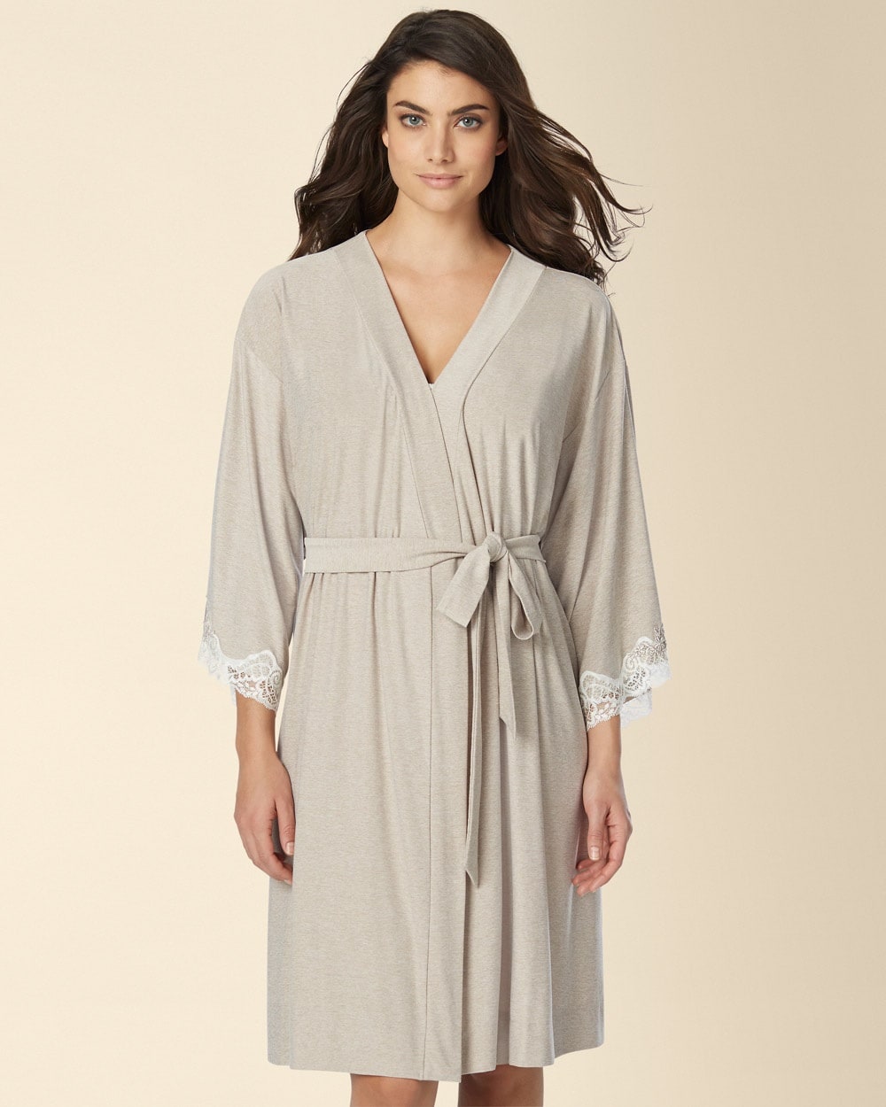 Pearl Lace Short Robe Heathered Bliss Taupe