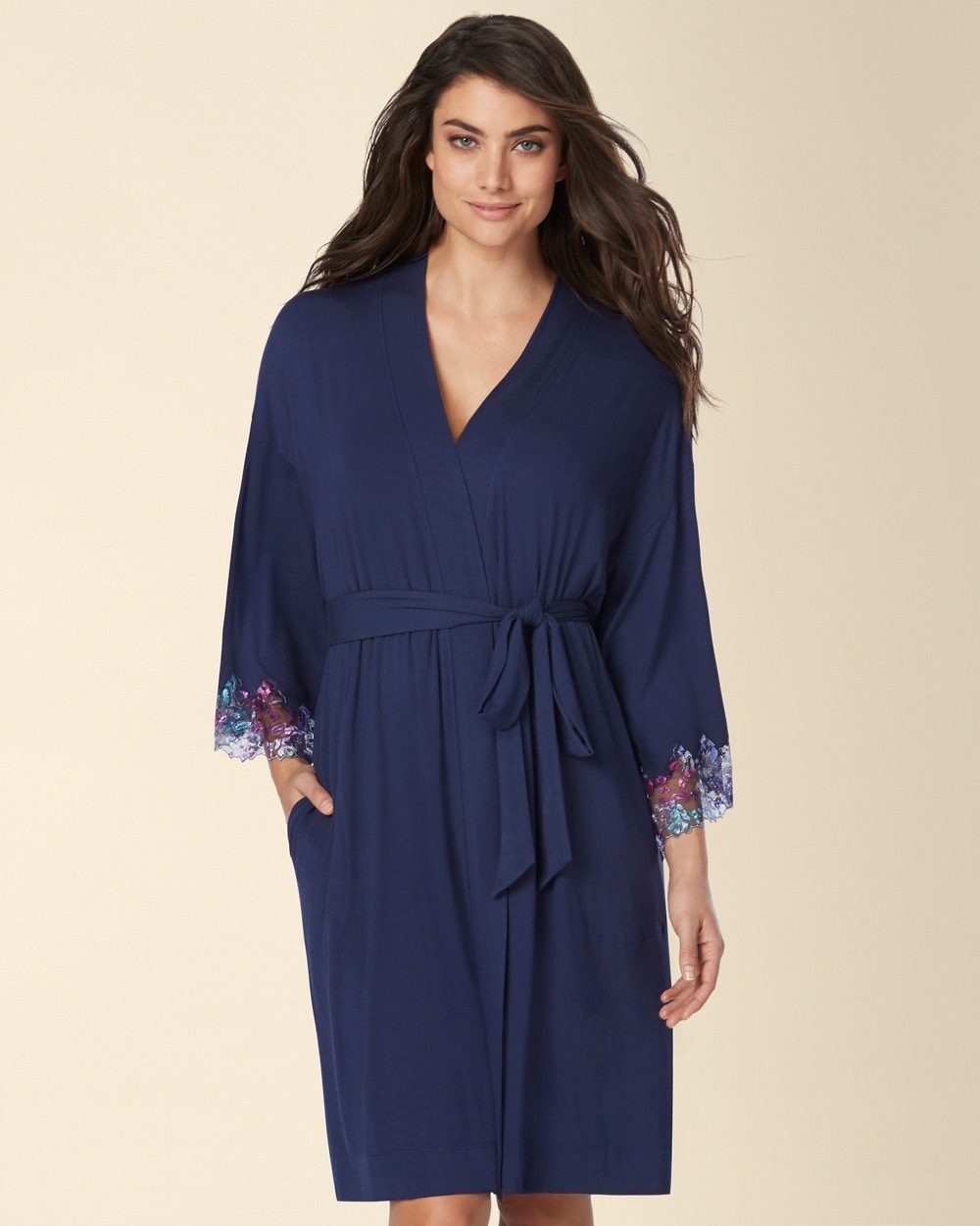 Limited Edition Endearing Lace Short Robe Navy