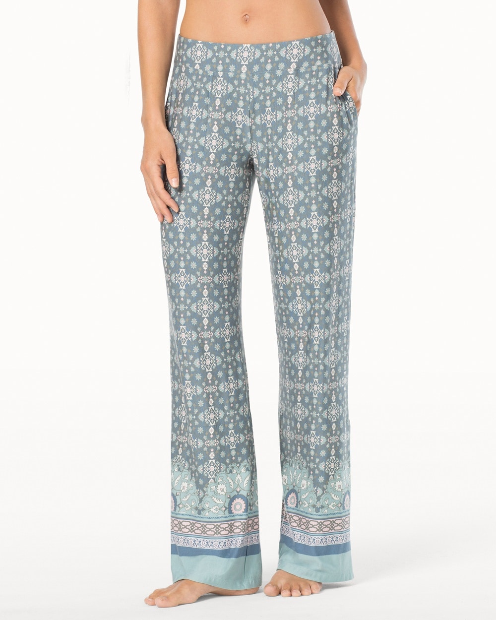 Embraceable Cool Nights Tall Inseam Pajama Pants Deco Slate Border