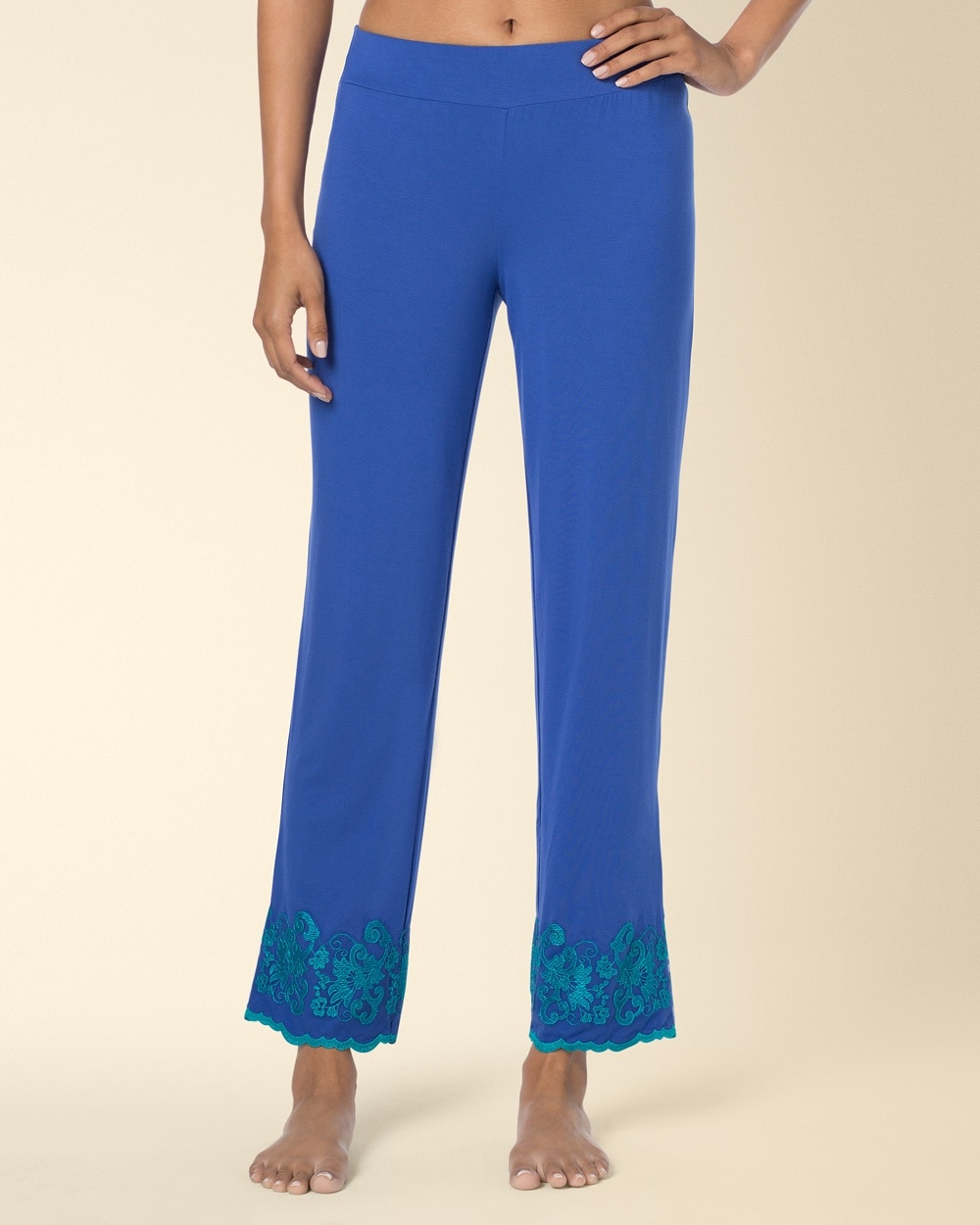 Scalloped Embroidery Ankle Pajama Pants Ultramarine with Viridian