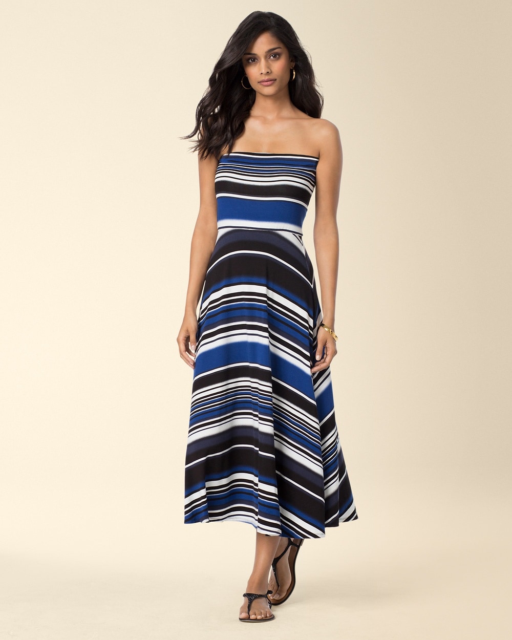 Strapless Striped Midi Dress Serape Stripe Blue