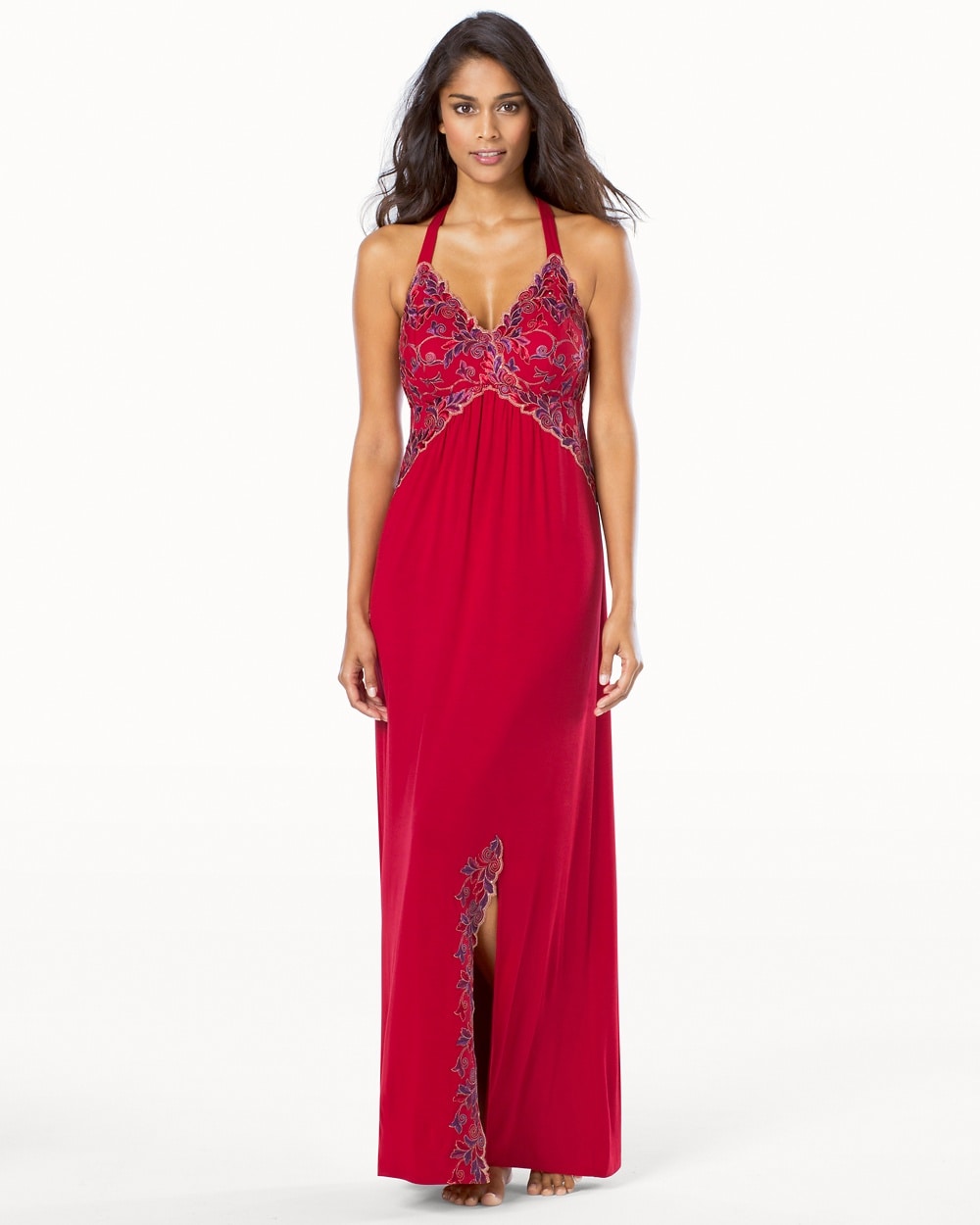 Limited Edition Sensuous Lace Long Nightgown Ruby With Majestic Plum Lace