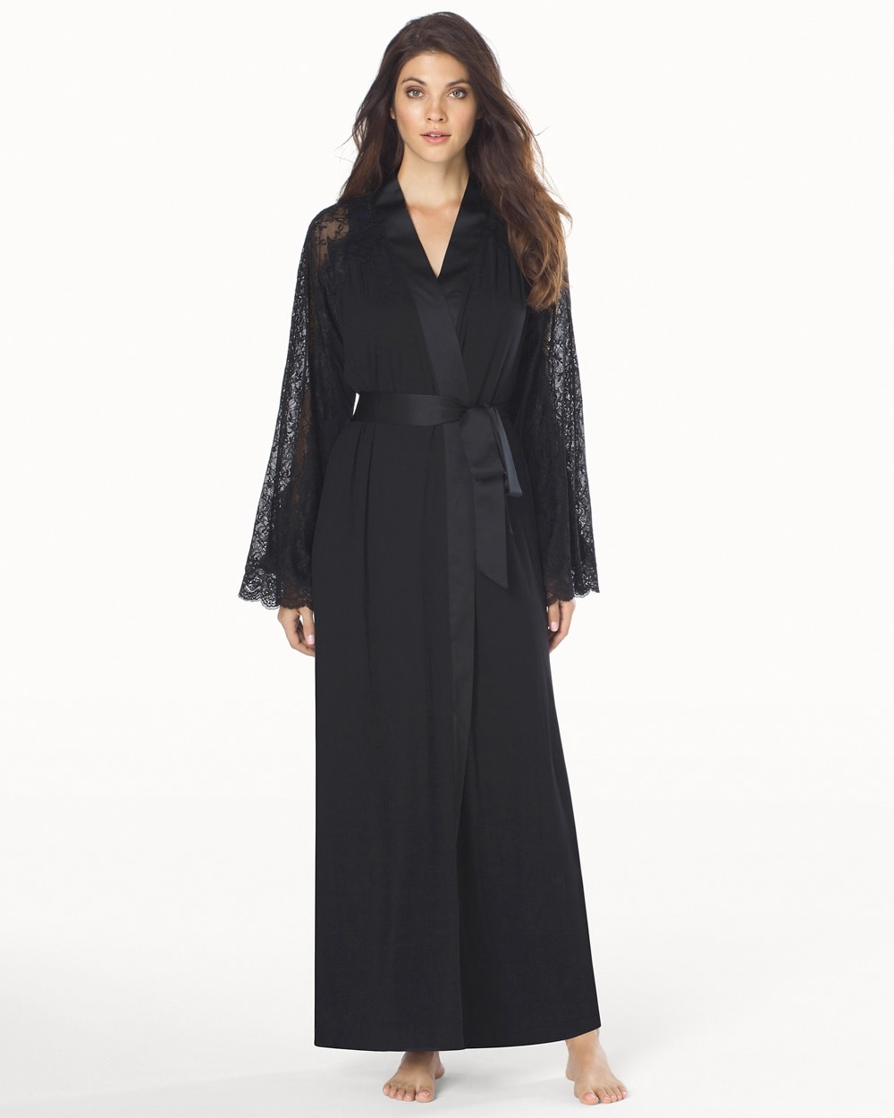 Cool Nights Lace Long Robe Black With Black Lace