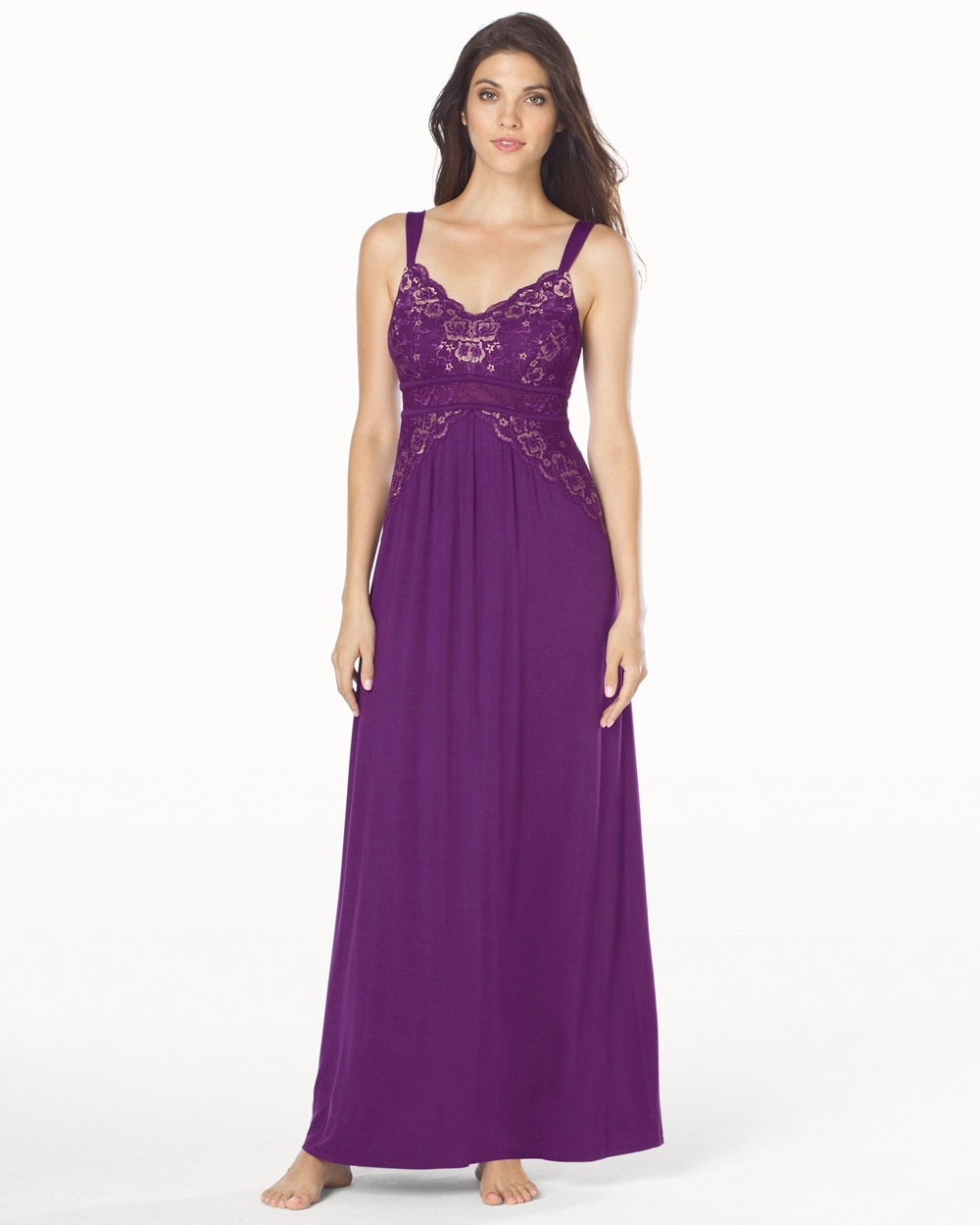 Limited Edition Floral Noir Nightgown Majestic Plum With Soft Tan