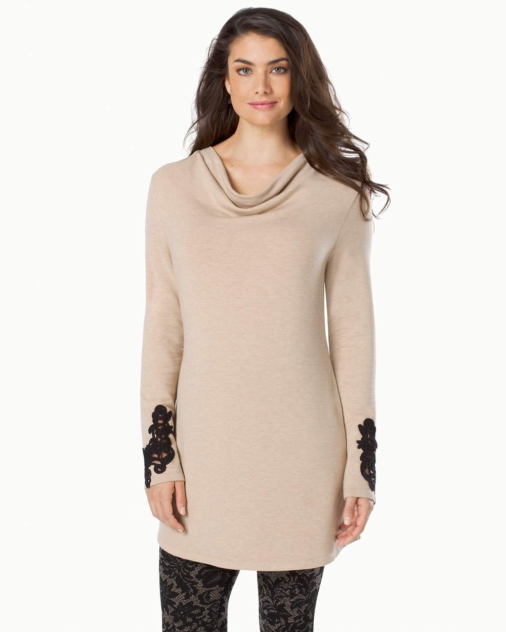 Live. Lounge. Wear. Fleece Tunic with Lace Applique Heather Gold