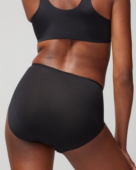 Shop Soma Women's Vanishing Tummy Retro Brief With Lace Underwear In Drama Blooms Mini Black Size Xs |