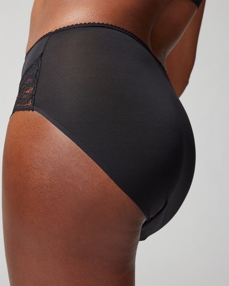 Shop Soma Women's Vanishing Tummy Retro Brief With Lace Underwear In Drama Blooms Mini Black Size Xs |