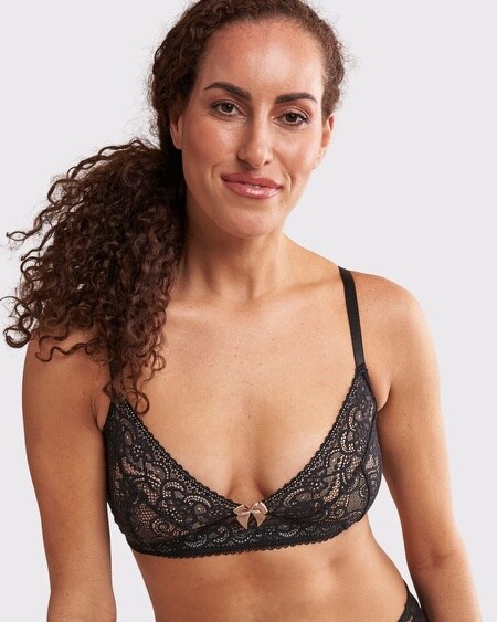 SOMA WOMEN'S ANAONO WIRELESS POCKETED LACE BRA IN BLACK SIZE SMALL | SOMA
