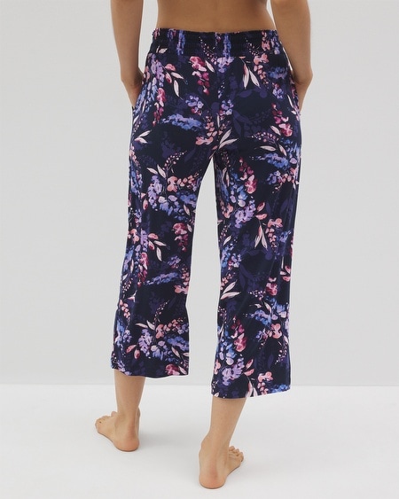 Shop Soma Women's Cool Nights Cropped Pajama Pants In Patterned Palms Navy Size 2xl |