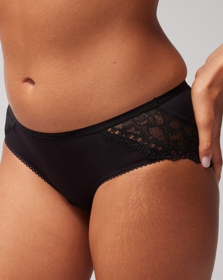 Shop Soma Women's Embraceable Lace Hipster Underwear In Oasis Fronds Black Size Large |