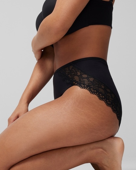 Soma Women's Embraceable High-leg Panty With Lace In Green Size Xl | In Haven Botanical M Dk Sea