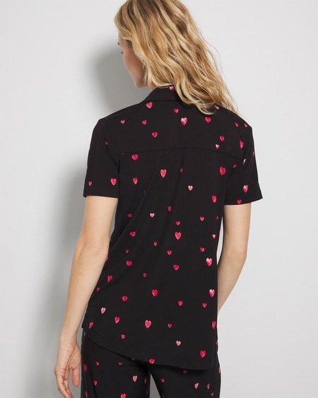 Shop Soma Women's Cool Nights Short Sleeve Notch Collar In Plumeria Dot Black Size Xs |