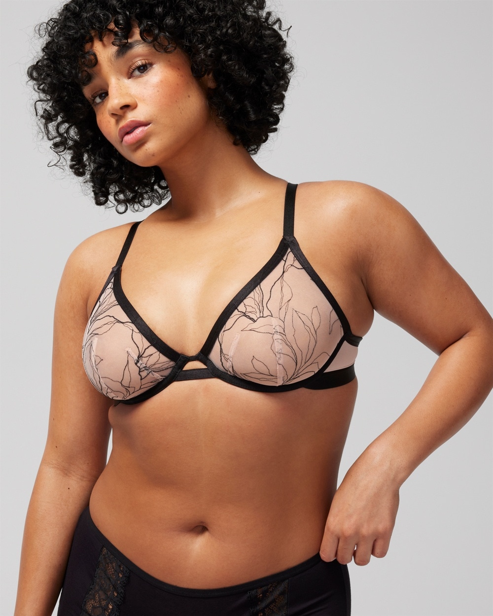 Linework Embroidered Unlined Plunge Bra