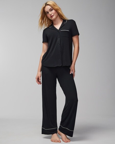 SOMA WOMEN'S COOL NIGHTS SHORT SLEEVE NOTCH COLLAR PAJAMA TOP IN BLUE SIZE XL | SOMA PAJAMA SETS