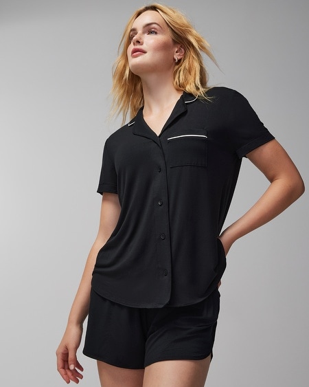 SOMA WOMEN'S COOL NIGHTS SHORT SLEEVE NOTCH COLLAR PAJAMA TOP IN BLUE SIZE XL | SOMA PAJAMA SETS