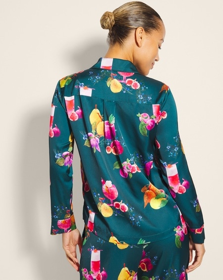 SOMA WOMEN'S SATIN LONG SLEEVE NOTCH COLLAR PAJAMA TOP IN GREEN SIZE LARGE | SOMA PAJAMA SETS