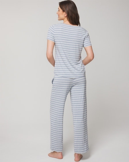 Shop Soma Women's Cool Nights Short Sleeve Sleep Top + Pajama Pants Set In Black Size Large |  In Merry Dot Black/ivory