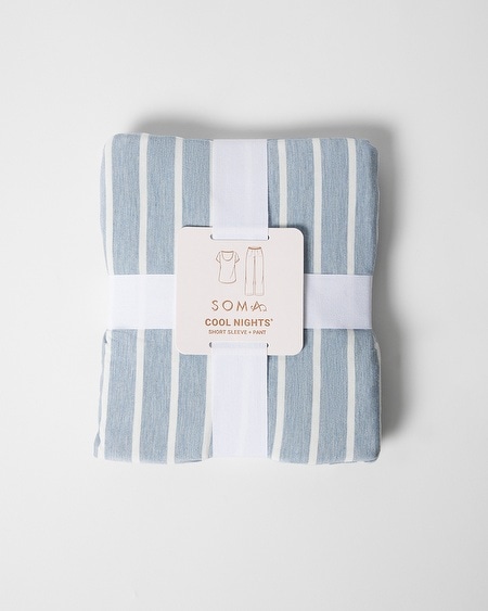 Shop Soma Women's Cool Nights Short Sleeve Sleep Top + Pajama Pants Set In Grey Stripe Size Small |  In Fundamental M Hthr Marina