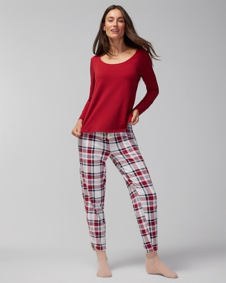 Shop Soma Women's Embraceable Long Sleeve Pajama Top In Red Size Xl |
