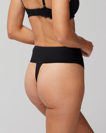 Shop Soma Women's Vanishing Tummy High-waist Thong Panty With Lace In Pink Size Large | In Sugar Coated
