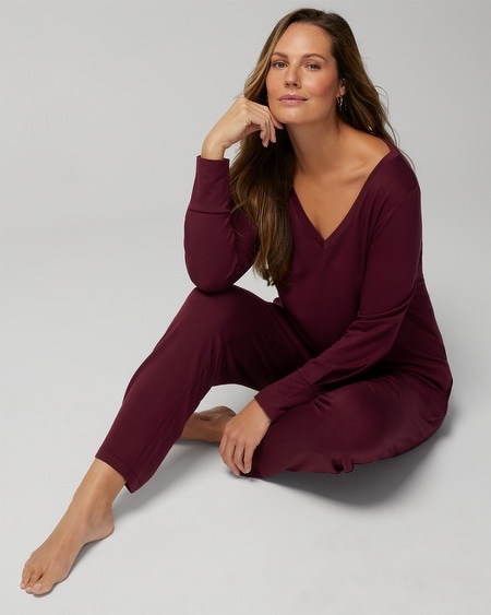 Shop Soma Women's Long Sleeve V-neck Loungewear Set In Red Size Medium |