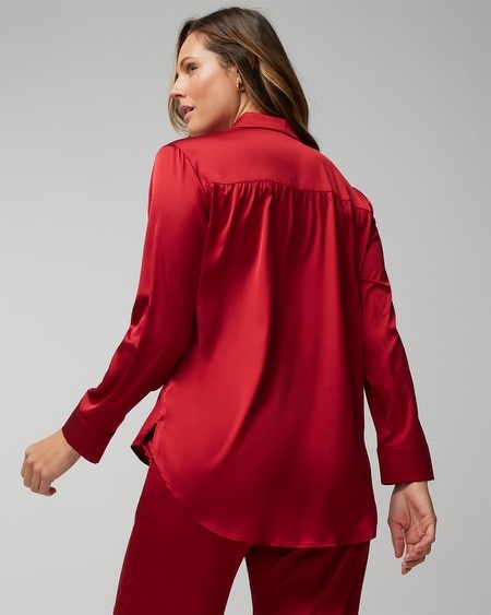Shop Soma Women's Satin Long Sleeve Collar Top In Red Size Large |