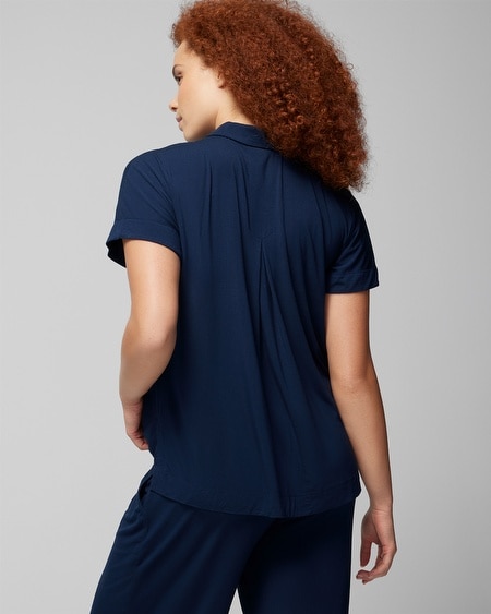 Shop Soma Women's Cool Nights Split-neck Short Sleeve T-shirt In Navy Blue Size Xs |  In Nightfall Navy Blue