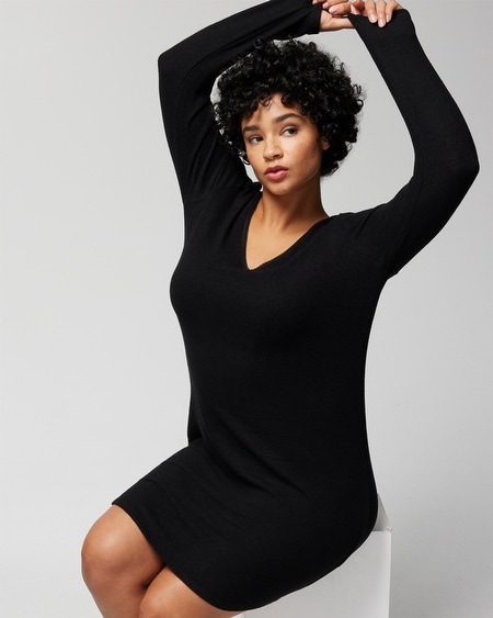 Shop Soma Women's Cozyluxe Long Sleeve Night Gown In Black Size Medium |